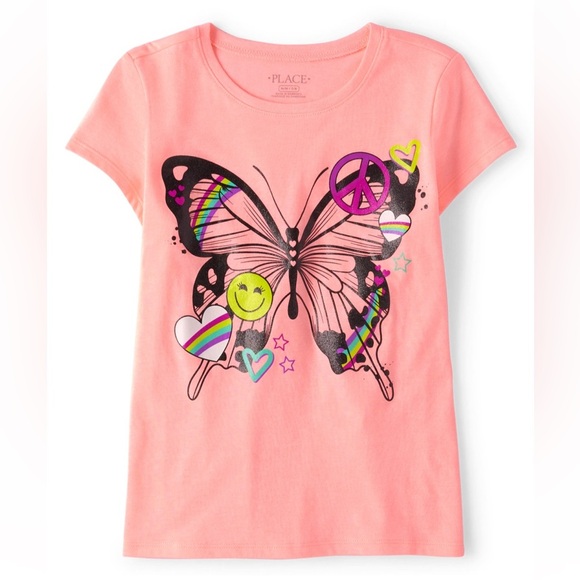 Girls Butterfly Graphic Tee - pink abalone neo - Picture 1 of 2